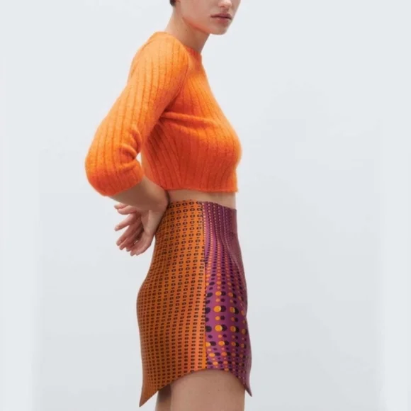 NWT Zara Geometric Print Dolphin Hem Mini Skirt - Picture 3 of 8